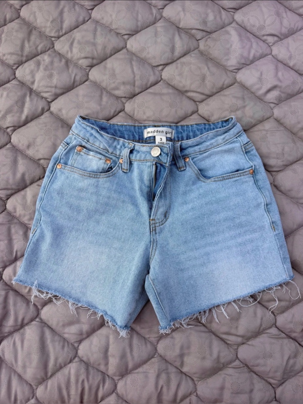 Madden Girl Light Blue Raw Hem Denim Shorts